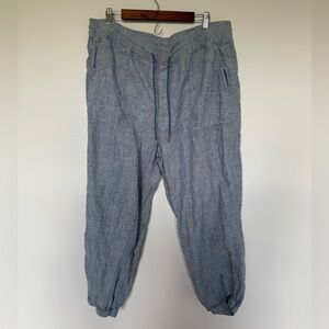 Athleta Women's Chambray Blue Drawstring  100% Linen Stretch Jogger Plus Size 20